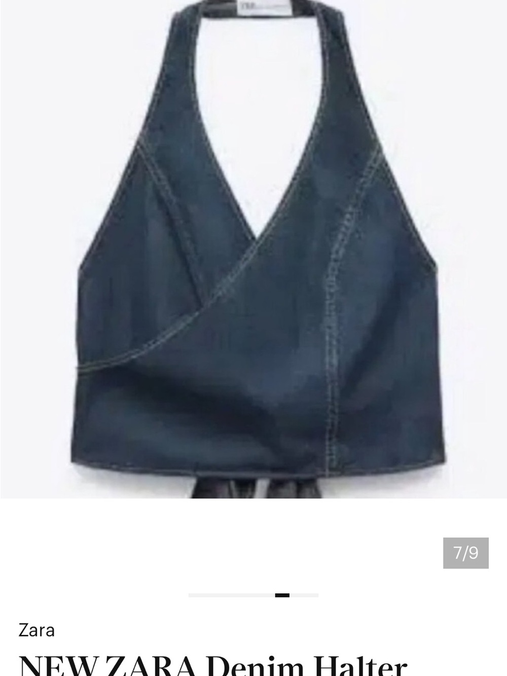 Zara Dark Blue Denim Halter Wrap Crop Top - Picture 4 of 6